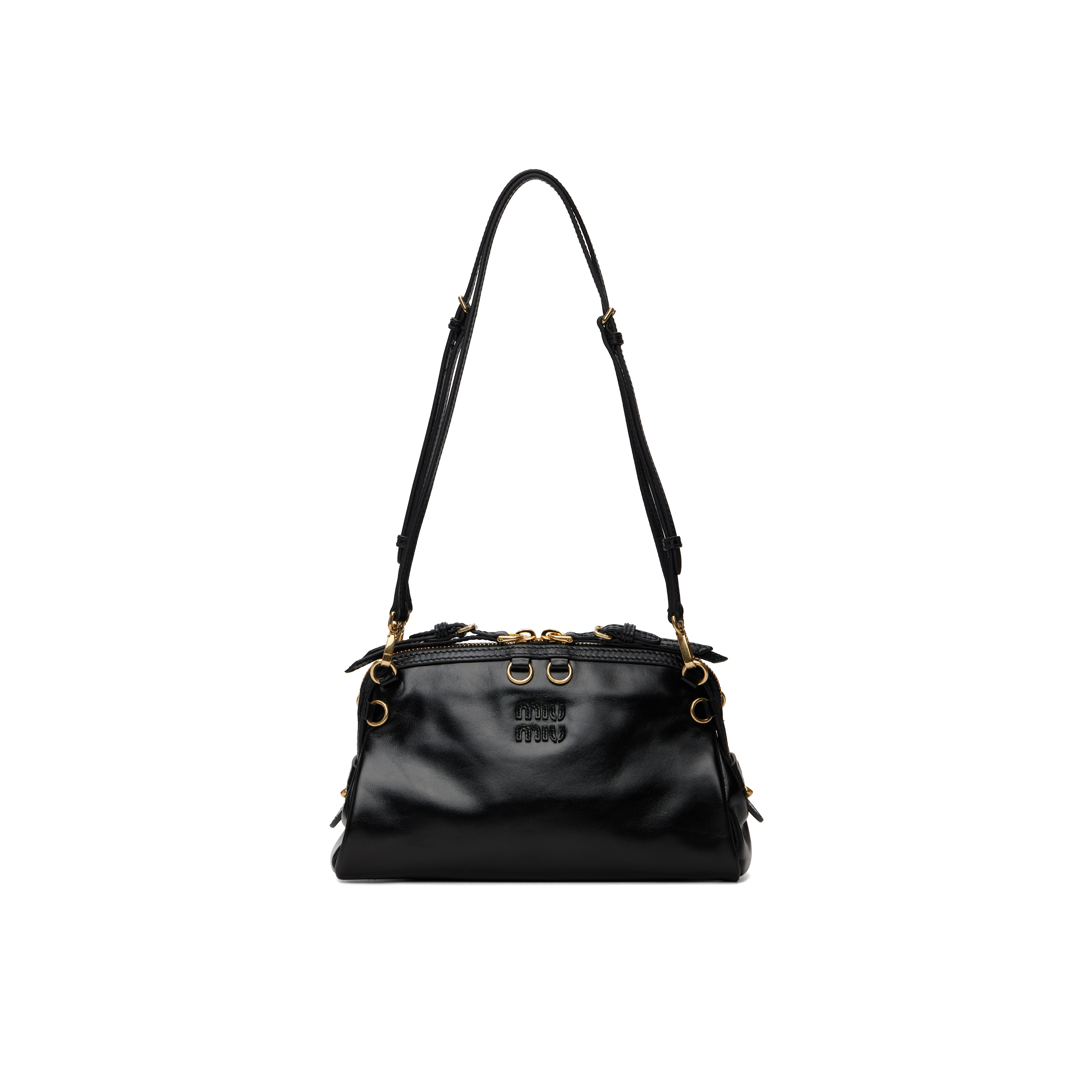 MIU MIU BLACK SOFTY SHINE BAG  5BF131 (24*14*8.5cm)